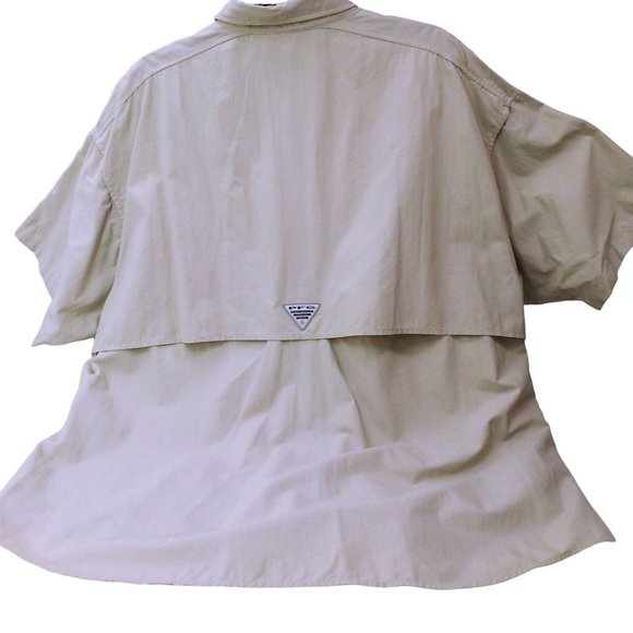 Vintage 90s Columbia PFG Shirt OmniShade Mens-XXL Pockets SSL Tactel Nylon Beige - Picture 11 of 12